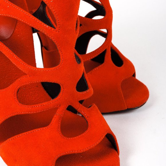 Giuseppe Zanotti Red Suede Cut Out Cage Sandals - Picture 6 of 10